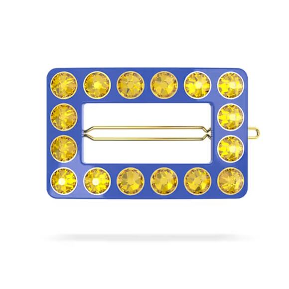 Swarovski Hair clip Round cut, Rectangular shape, Blue, Gold-tone plated main image 9